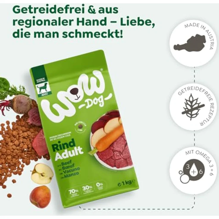WOW Adult Rind - Trockenfutter für Hunde, Sparpaket 2 x 6 kg, Getreidefrei, Mono-Protein, mit Obst und Gemüse – Bild 5