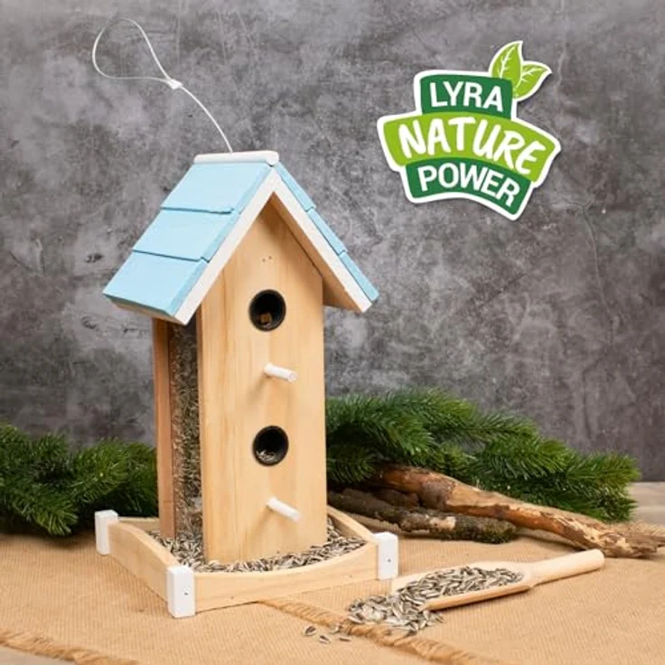 Lyra Pet® Vogelhaus Villa, Wetterfestes Futterhaus aus Holz mit Plexiglas, einfache Befüllung und Reinigung – Bild 2