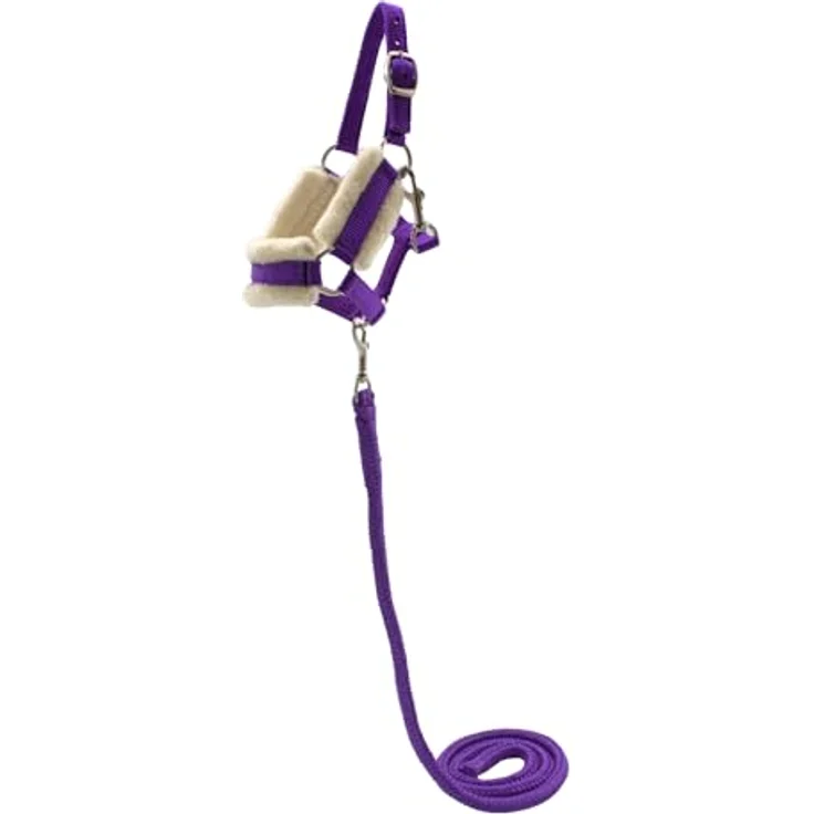 PFIFF Hobby Horse Halfter-Set „Little Lou“, verstellbares Halfter mit flauschiger Fellunterlage und Führstrick, Lila – Bild 1