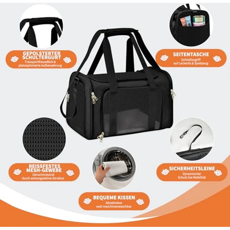 Aipwerer Faltbare Transportbox Katze, Atmungsaktive Tragbare Katzen Transporttasche in M und L, Robustes Design mit komfortabler Liegefläche – Bild 4