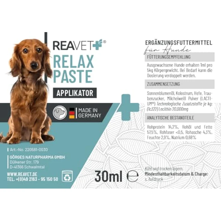 REAVET Relax Paste 30ml, natürliche Entspannungshilfe für Hunde mit praktischem Applikator und hohem Akzeptanzgeschmack – Bild 3