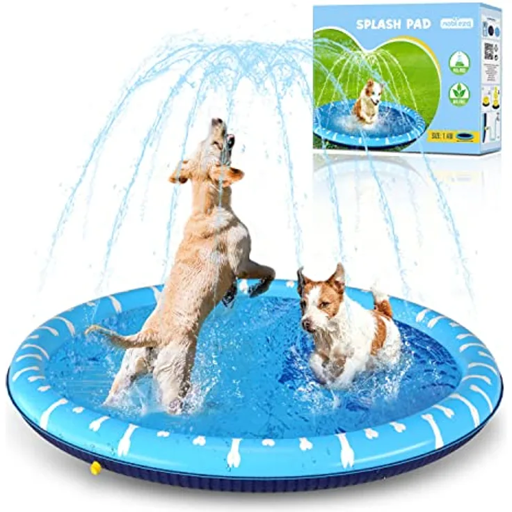 Nobleza Hundepool, Planschbecken für Hunde, 0.55mm verdickt, rutschfeste Sprinkler Matte, faltbares Splash Pad, D1.4M für Sommer, Garten, draußen