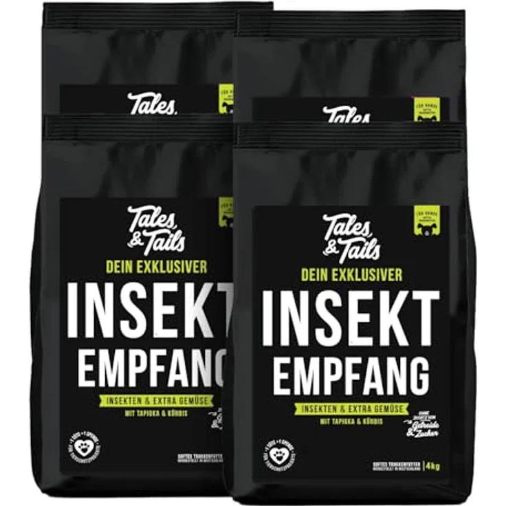 Tales & Tails InSektempfang Halbfeuchtes Trockenfutter für Hunde, Getreidefrei, mit Insekten als tierischer Proteinquelle, 8 Zutaten, 4x4kg – Bild 1