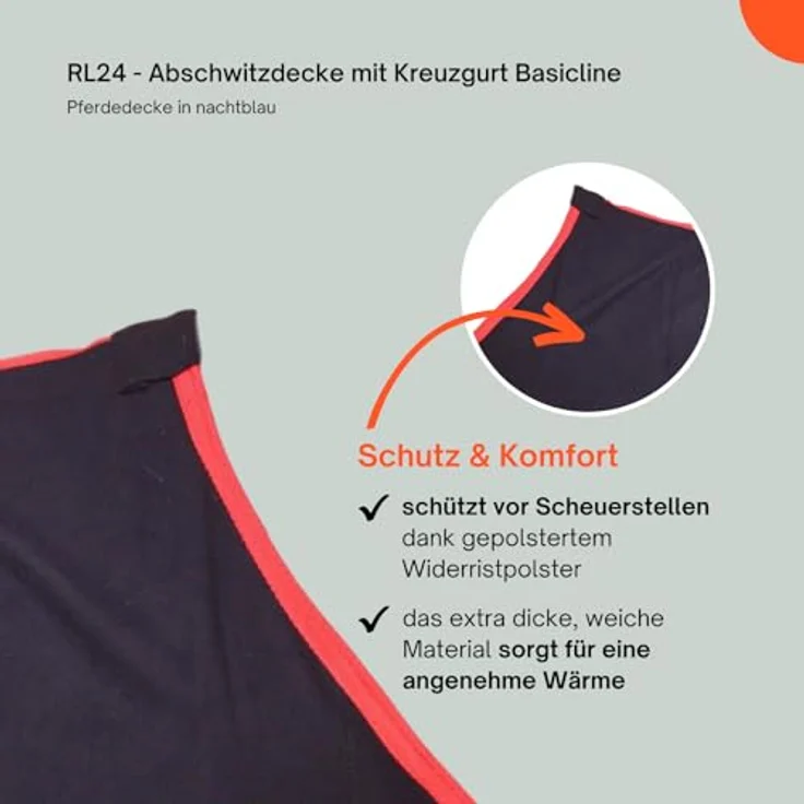 RL24 Abschwitzdecke mit Kreuzgurt BASICLINE, atmungsaktiv und schnelltrocknend, Nachtblau, 75 cm – Bild 5