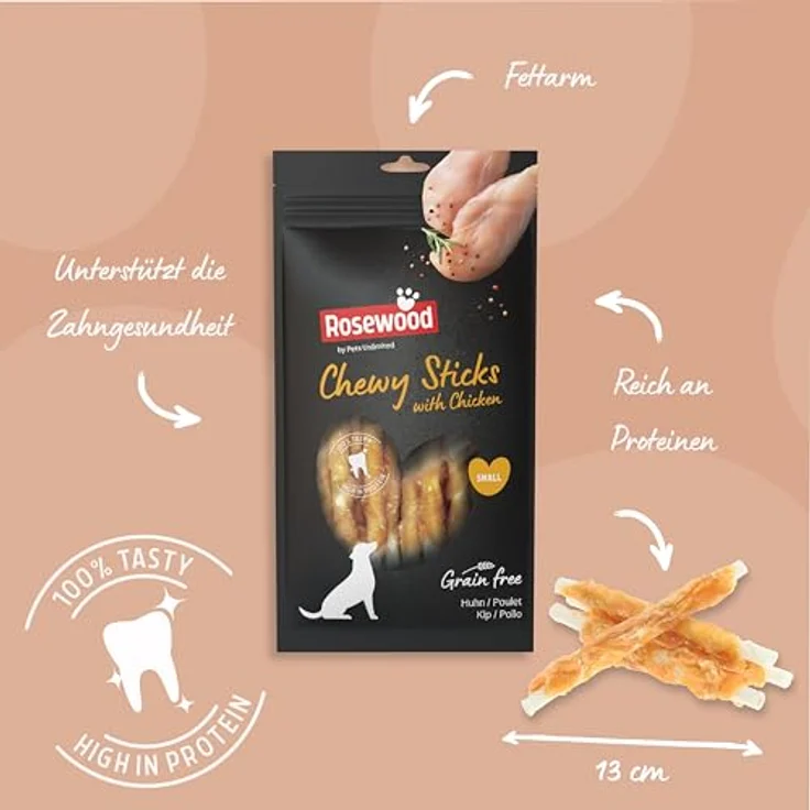 Rosewood Chewy Sticks Huhn Small, Kaustangen für Hunde mit getrocknetem Huhn und Rinderhaut, fördert die Zahngesundheit, ohne Getreide und Gluten, 6er Pack (6x100 g) – Bild 3
