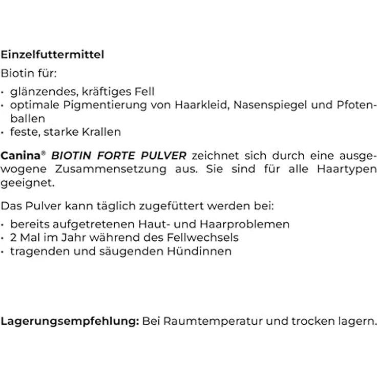 Canina Biotin Forte, Ergänzungsfuttermittel für Hunde, 500g Pulver für gesundes Fell und starke Krallen – Bild 2