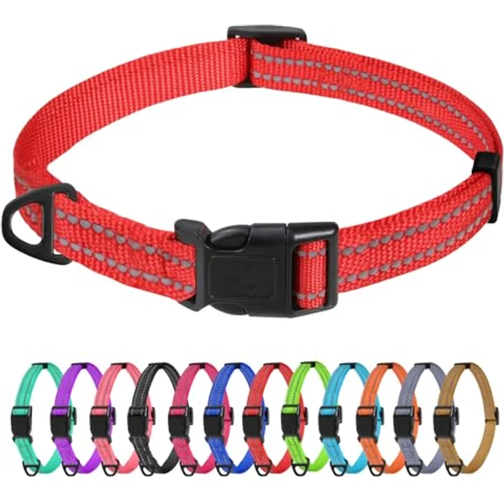 TagME Nylon Hundehalsband, Verstellbares Reflektierendes Halsband mit Sicherheitsverschluss für extra kleine Hunde, Rot, 1.5 cm Breite – Bild 1