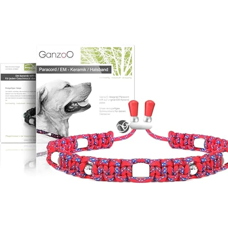 Ganzoo EM Keramik Hunde-Halsband Paracord 550, Zierhalsband Anemone mit Zier-Perlen und EM Tubes, Größe L 52-64 cm, verstellbar, weich und luftdurchlässig – Bild 1