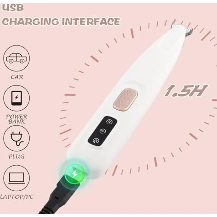 Beihre Pfotentrimmer für Hunde, Kabellose Hundeschermaschine mit LED-Licht, IPX5 wasserdicht, für Pfoten, Augen, Ohren und Körper (Weißbraun) – Bild 5