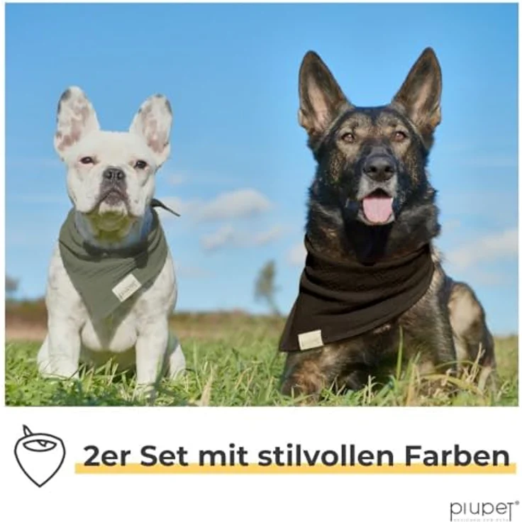 PiuPet® Hundehalstuch 2er Set, stylisches Bandana für große & kleine Hunde, Schwarz/Grün, Größe S (58x40x40cm), 100% Baumwolle, waschbar bei 40°C – Bild 2