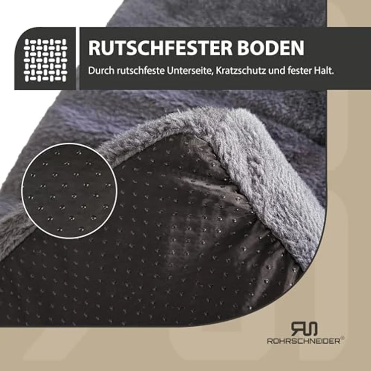 Rohrschneider Flauschiges Hundebett, atmungsaktives Hundekissen mit Anti-Rutsch, Dunkelgrau, Gr. 1 (47 x 30 x 7 cm) – Bild 5
