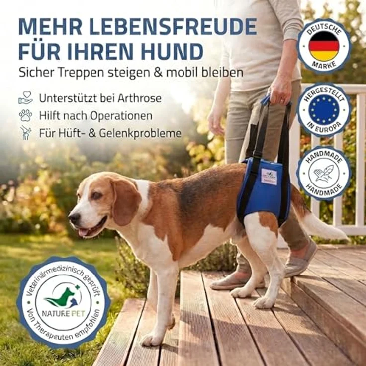 Nature Pet © - Tragehilfe für Hunde, verstellbarer Tragegurt für Treppenhilfe, ideal für ältere und verletzte Vierbeiner, Schwarz (XL) – Bild 5