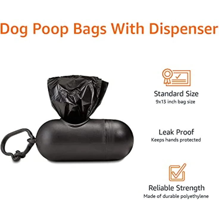 Amazon Basics Hundekotbeutel mit Spender und Leinenclip, 600 unparfümierte Beutel, schwarz – Bild 4