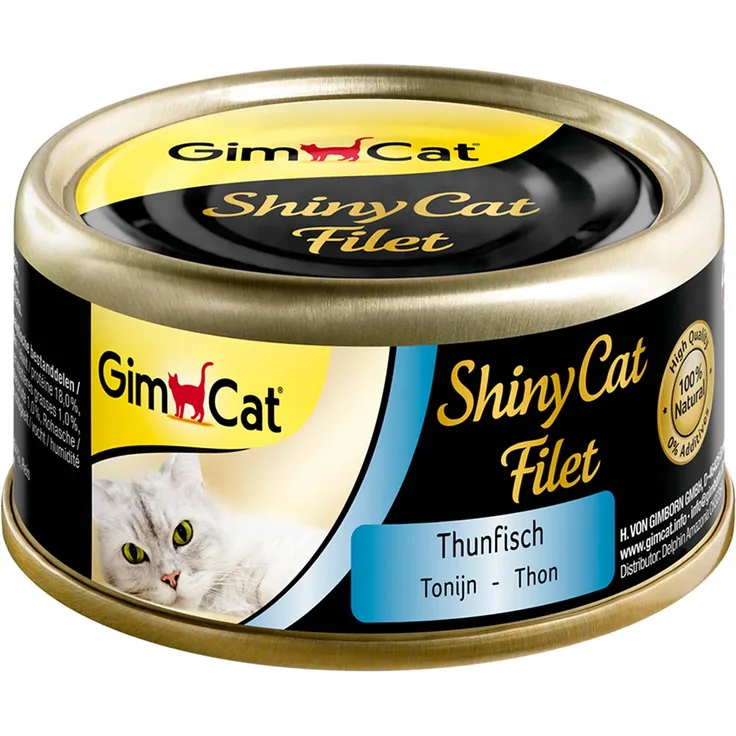 GimCat ShinyCat Filet Thunfisch, Katzen-Nassfutter für Senior- und ausgewachsene Katzen, 6x70g