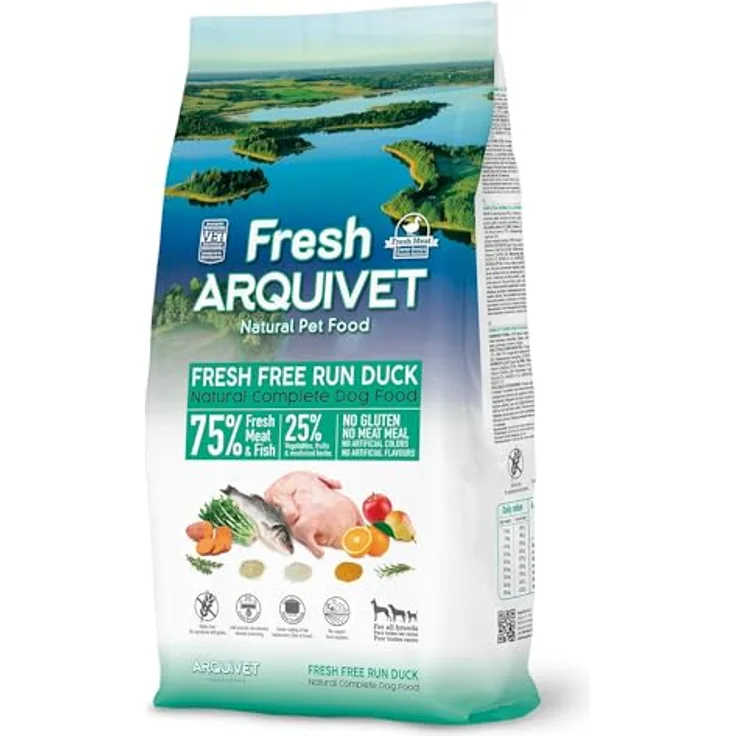 Arquivet Fresh Free Run Duck 10 kg, Semi-Moist Hunde-Trockenfutter mit 75% Fleisch und frischem Fisch, glutenfrei und gedämpft