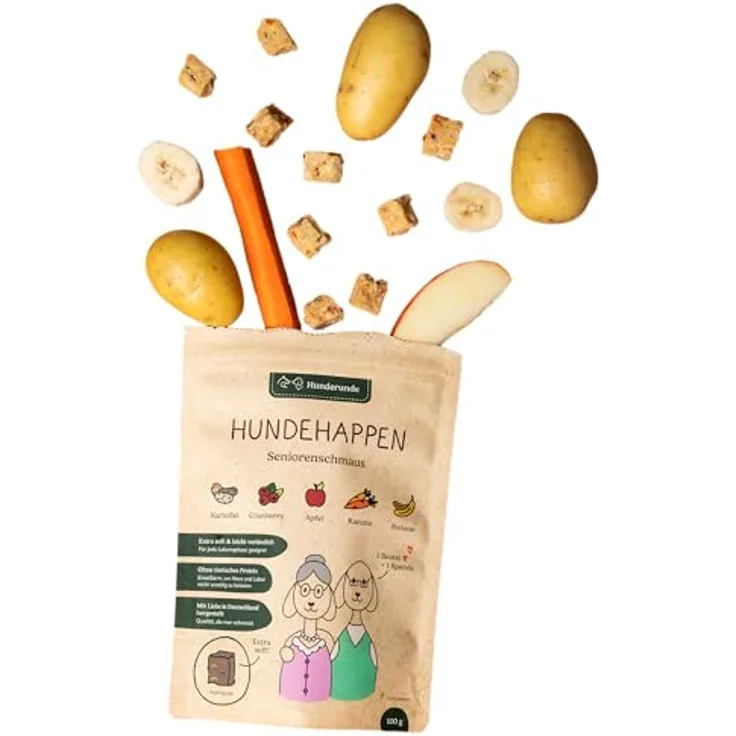 Hunderunde Seniorenschmaus Vorteilspack 6x100g – vegane Hundeleckerli für Senioren mit Kartoffel, Cranberry & Banane – leicht verdaulich, weich & getreidefrei