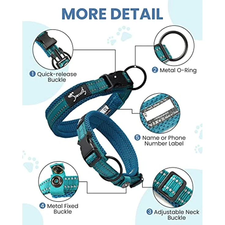 PETTOM Hundehalsband, Verstellbares Nylon-Hunde Halsband, Atmungsaktiv und Reflektierend, Blau, Größe M – Bild 3