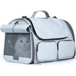 FUKUMARU Faltbare Transportbox für Katzen und Hunde, große Tragetasche bis 22 kg, hellgrau, wasserfest und belüftet mit 4 Eingängen