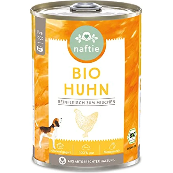 naftie Bio Hundefutter 100% Bio-Huhn, Reinfleisch-Dose Huhn pur, glutenfreies und getreidefreies Nassfutter, 400 g Dose – Bild 1