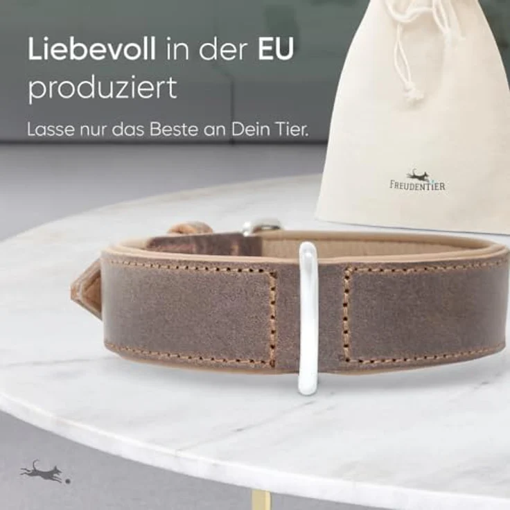 FREUDENTIER Hundehalsband Amstelpark, gepolstert aus LWG Gold zertifiziertem Leder, Made in EU, 42-52 cm, Dark Chocolate, inkl. Geschenksäckchen – Bild 3
