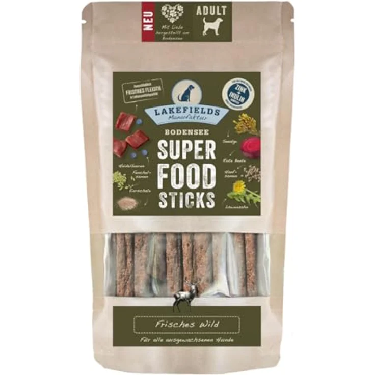 Lakefields MANUFAKTUR Superfood Hunde Sticks, 61% Wildfleisch & Heidelbeeren, getreidefrei, 130g, 4er Pack – Bild 1