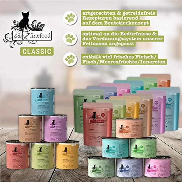 catz finefood N° 5 Lachs & Geflügel Feinkost Katzenfutter nass, 36% Lachs, 35% Geflügel, mit Spinat & Tomate, 8 x 85g Beutel – Bild 2