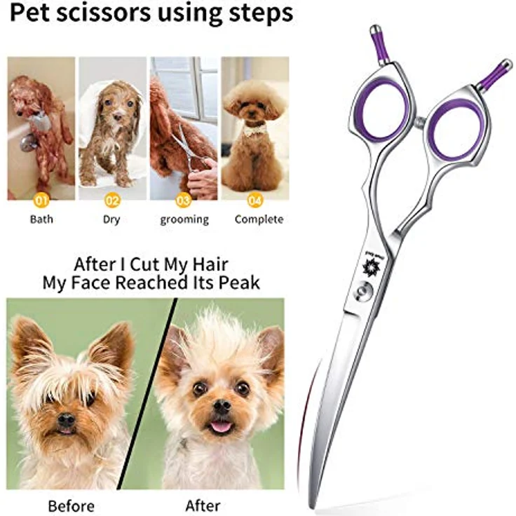 Dream Reach Fellschere 6,5 Inch Gebogene Hundeschere aus Japanischem Edelstahl 440C in Violett, Ideal für Hunde- und Katzenfellpflege – Bild 4