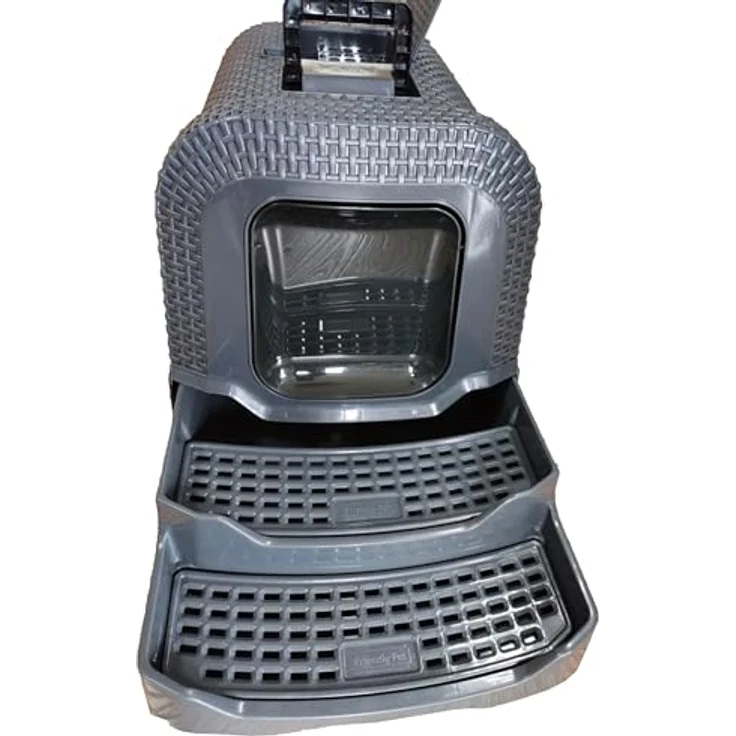 Dehner Katzentoilette Premium Katzentoilette Jolie mit Aktivkohlefilter, Rattanoptik, abnehmbarer Haube, Streu-Abstreifgitter – Bild 5