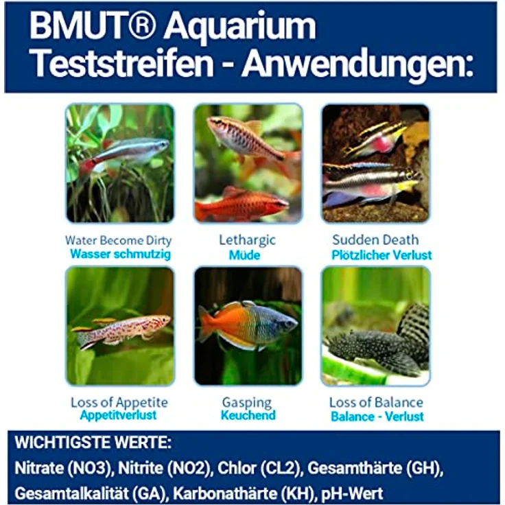 BMUT 50x 7in1 Aquarium Teststreifen für Teich, Wasseranalyse pH, Nitrit, Nitrat, GH-Wert, einfache Anwendung, inklusive deutscher Anleitung – Bild 5