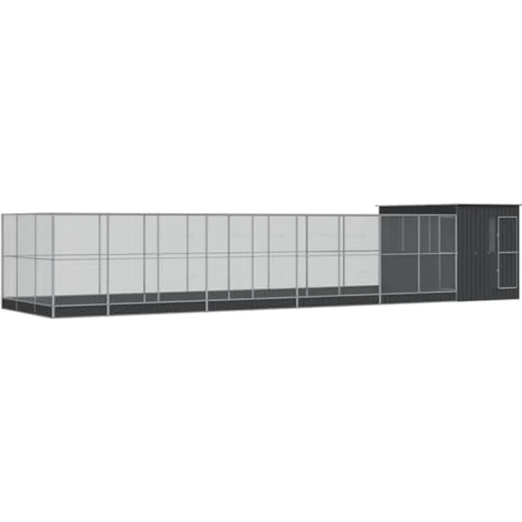 vidaXL Voliere mit Erweiterung, silber, 1118x303x216 cm, stabile Stahlkonstruktion, Wellensittich- und Papageienkäfig – Bild 1