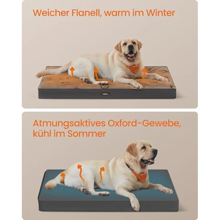 Feandrea Hundebett PGW244G01, Waschbares Hundekissen XXL, Wasserdicht, 120 x 74 x 8 cm, Taubengrau, für große Hunde – Bild 3