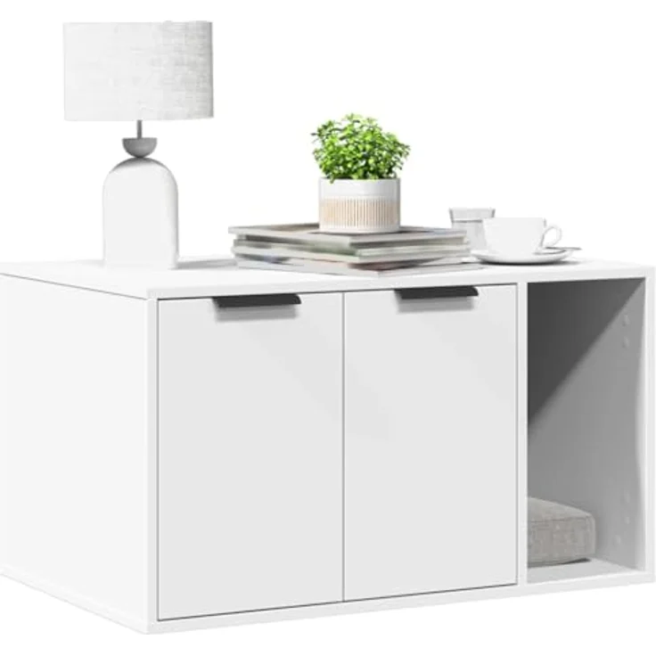 vidaXL Katzentoilette, Katzenklo Weiß 80x50x45 cm Holzwerkstoff, Verstecktes Design, Vielseitig einsetzbar, Individuell anpassbare Installation – Bild 3