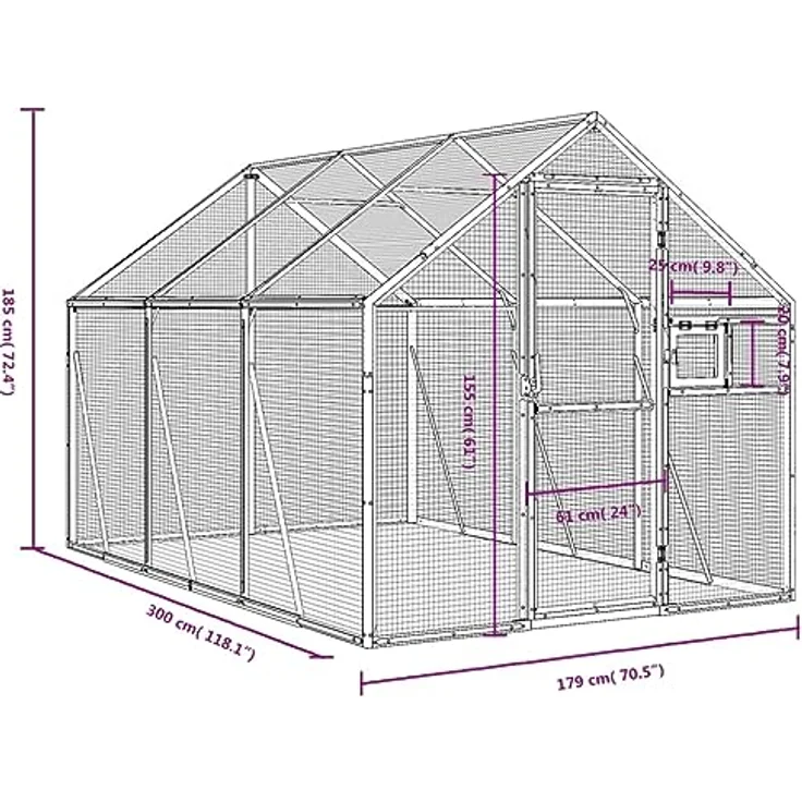 vidaXL Vogelvoliere, Papageienkäfig mit abschließbarer Tür und Wire Mesh Grids, Aluminium silbern für Außenbereich – Bild 3