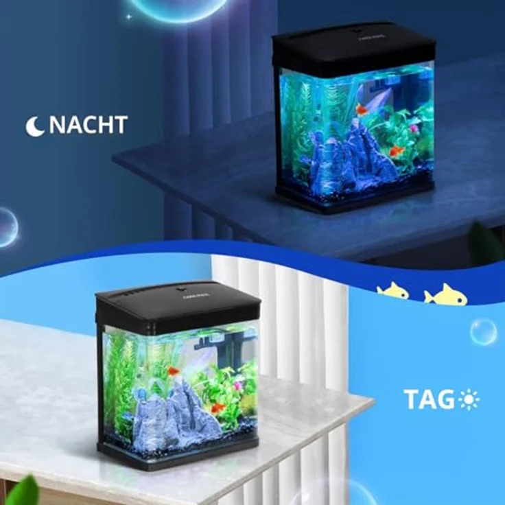 Nobleza Nano-Fischtank-Aquarium mit LED-Leuchten, Filtersystem und 14 Liter Volumen, Schwarz – Bild 5