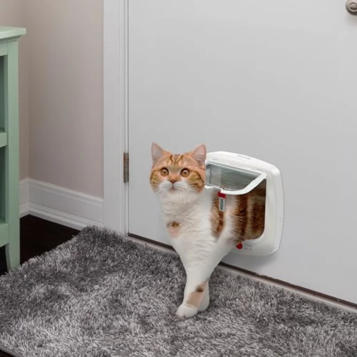 Ferplast SWING MICROCHIP Katzenklappe mit Mikrochip-Erkennung, 4-Wege steuerbar, Windstopper, inkl. Mikrochip-Halsband, Weiß – Bild 3