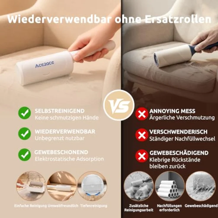 ACE2ACE Mini Fusselrolle, wiederverwendbarer Tierhaarentferner für Kleidung, effizient und umweltfreundlich – Bild 3