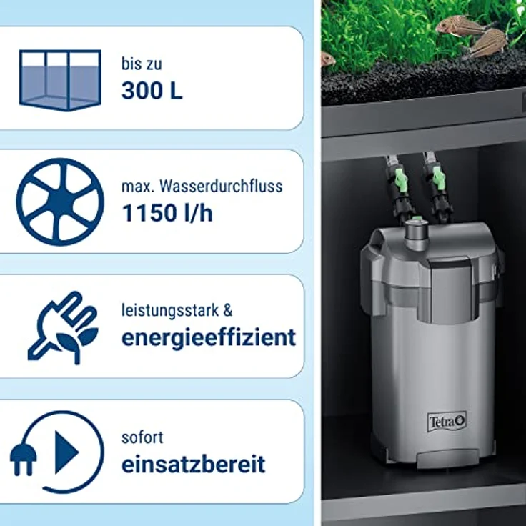 Tetra Aquarium Außenfilter EX 1000 Plus, leistungsstarker Filter für Aquarien bis 300 L, energieeffizient und leise mit Schnellverschlussventil – Bild 5