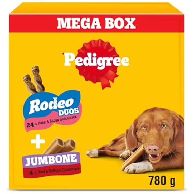 Pedigree Mega Box Snacks 780g, Hunde-Leckerchen im Mix mit Rodeo Duos und Jumbone, fettarm, mit Omega 3 und Vitamin E