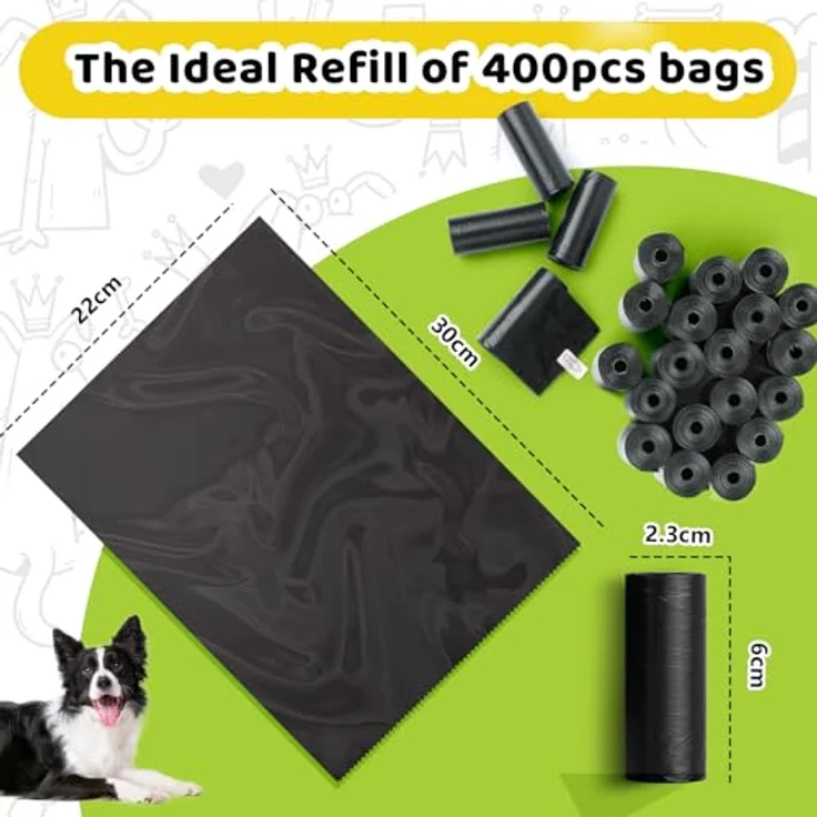 AiQInu Hundekotbeutel 225 Stück, Tragbare, Unparfümierte Kotbeutel Rollen, Schwarz, 22 x 30 cm (15 Rollen, 15 pro Rolle) – Bild 2
