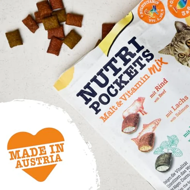 GimCat Nutri Pockets Malt & Vitamin Mix, Knuspriger Katzensnack mit cremiger Füllung und funktionalen Inhaltsstoffen, 150 g Beutel – Bild 3