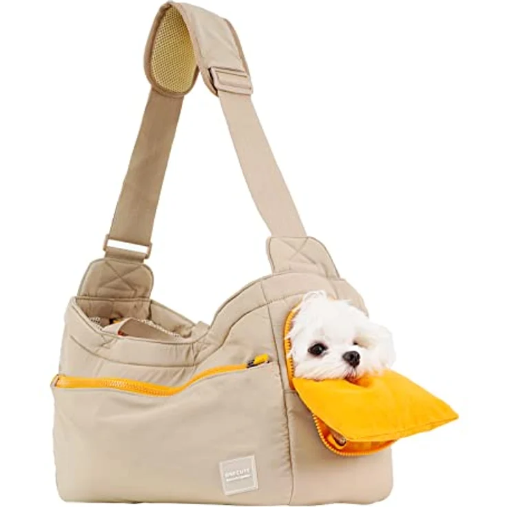 ONECUTE Business-Hundetasche für Kleine Hunde & Katzen – Klappbare Tragetasche mit Weichgepolstertem Hartboden, Belüftungsmesh, Seitentaschen und Sicherheitsmechanismus – Khaki, 40x14x25 cm – Bild 1