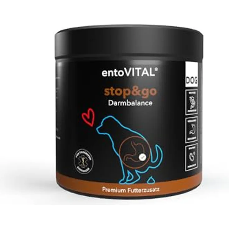 entoVITAL Dog Stop&go, Premium Nahrungsergänzungsmittel für Hunde zur Unterstützung der Magen-Darm-Funktion mit Huminsäure, Bentonit & Probiotikum, 80 g