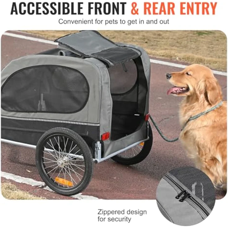 VEVOR Hundeanhänger 2in1, faltbarer Fahrradanhänger und Hundebuggy mit Kohlenstoffstahlrahmen, 600D Oxford-Gewebe, Tragfähigkeit bis 45 kg, Blau – Bild 5