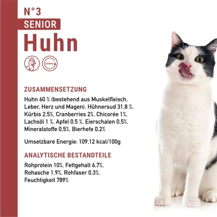 catz finefood Senior Collection Katzenfutter nass - 6 x 200g Dosen, getreidefrei, hoher Fleischanteil über 91%, für ältere Katzen mit Vitaminen & Mineralien – Bild 4