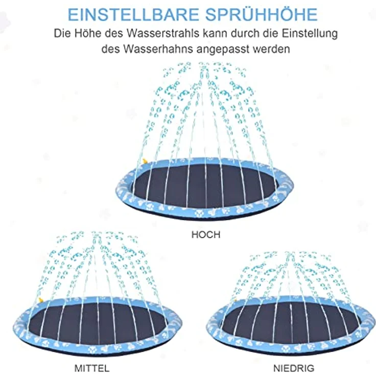 PawHut 150 cm Splash Sprinkler Pad für Hunde, rutschfeste Wasserspiel Matte aus langlebigem Kunststoff, blau – Bild 5