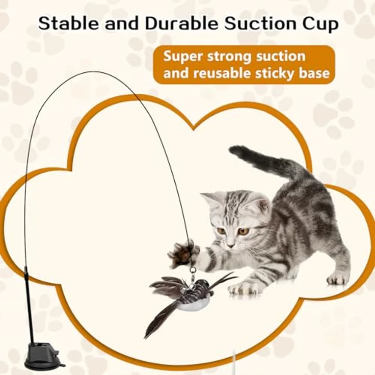 AiQInu Katzenspielzeug-Set, 4-teilig mit interaktiver Katzenangel (92cm), 2 Vögeln mit Glöckchen, verbesserter Saugnapf (7cm), hochwertiges Material für agiles Spielen – Bild 4