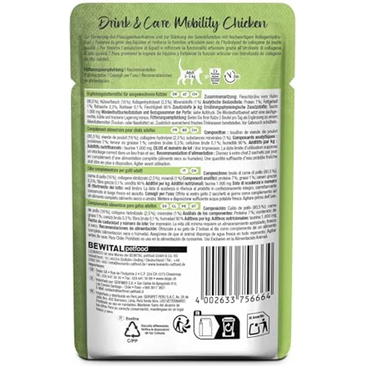 Leonardo Drink & Care Mobility Chicken, Doppelpack 2 x 20 x 40 g, Ergänzungsfutter für Katzen zur Unterstützung der Flüssigkeitsaufnahme und Gelenkfunktion – Bild 5