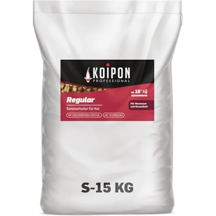 KOIPON Regular Koifutter 15 kg, 3 mm Sommerfutter mit 1% Spirulina, schwimmend für Koi und Goldfische