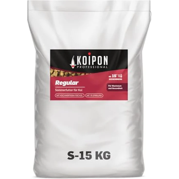 KOIPON Regular Koifutter 15 kg, 3 mm Sommerfutter mit 1% Spirulina, schwimmend für Koi und Goldfische – Bild 1