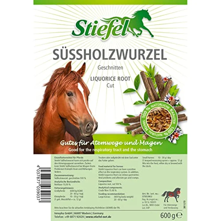 Stiefel Süßholzwurzel für Pferde, 100% natürlich geschnitten, Unterstützung des Bronchialsystems und Verdauungssystems, 600g – Bild 5